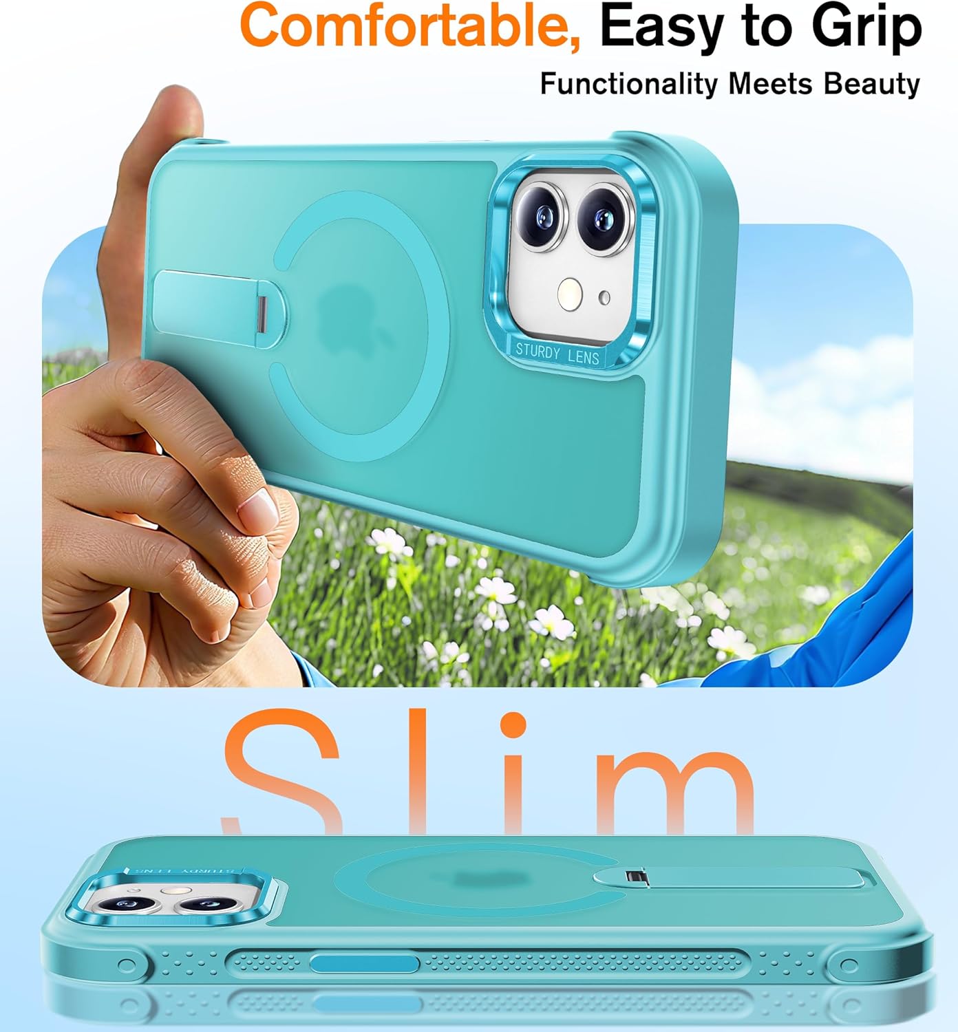 Anqrp 360 12/12 6.1" Rotatable Stand Magnetic Case for iPhone Pro with Adjustable Invisible Kickstand, [Compatible