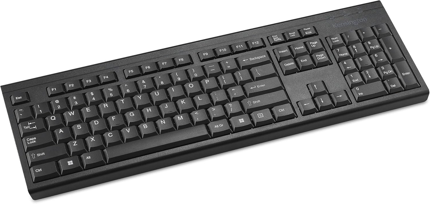 Kensington KB150 2.4GHz 104-key, (K75561NA) EQ Wireless Keyboard, Full Size, Wireless Connection, Spill-Proof, Black