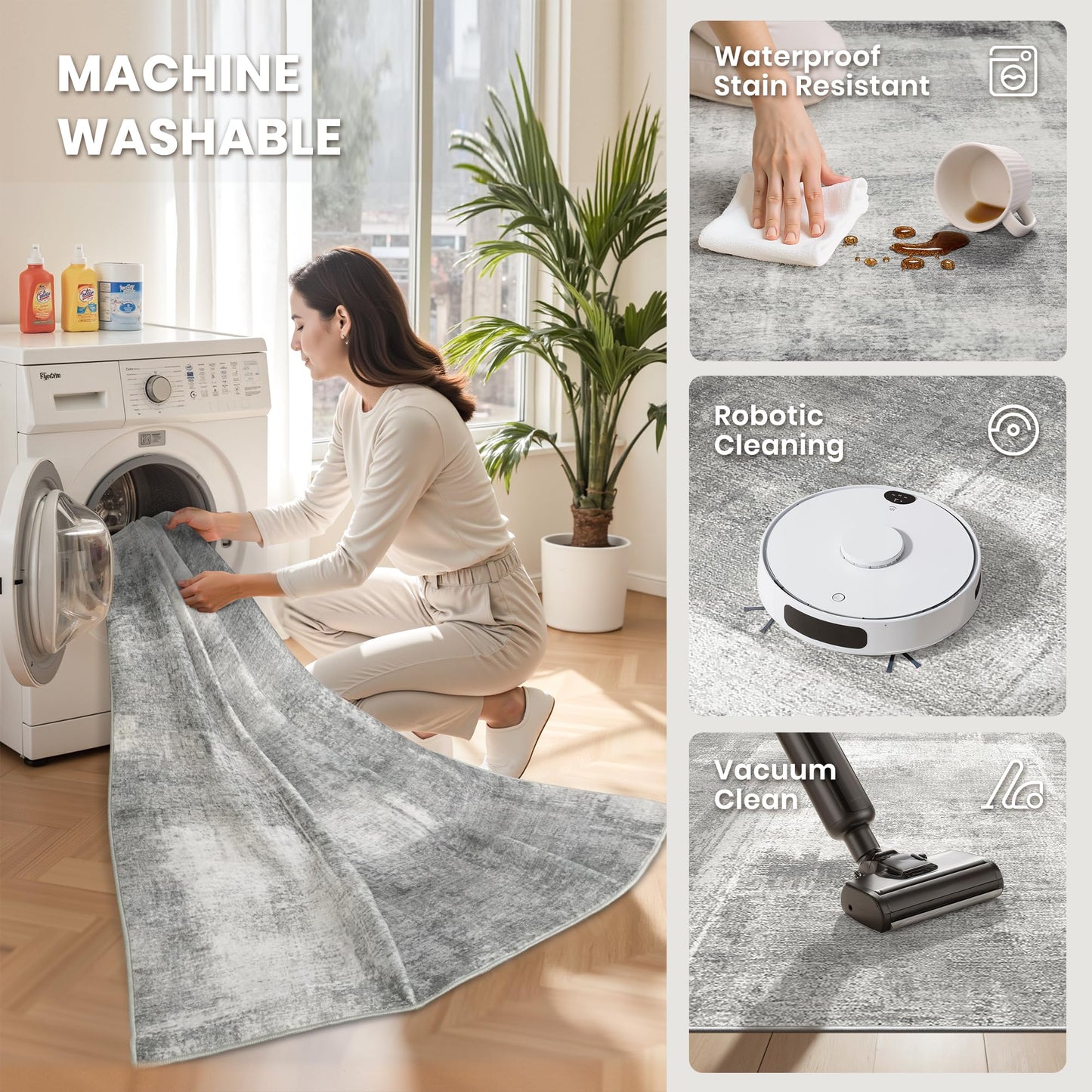 zesthome 5x7 Area Rugs - Stain Resistant Washble Rug, Modern Abstract Rugs for Living Room, Bedroom, Super Soft Area Rug, Low Pile, Entryway Rug (Grey/Ivory, 5'x7')