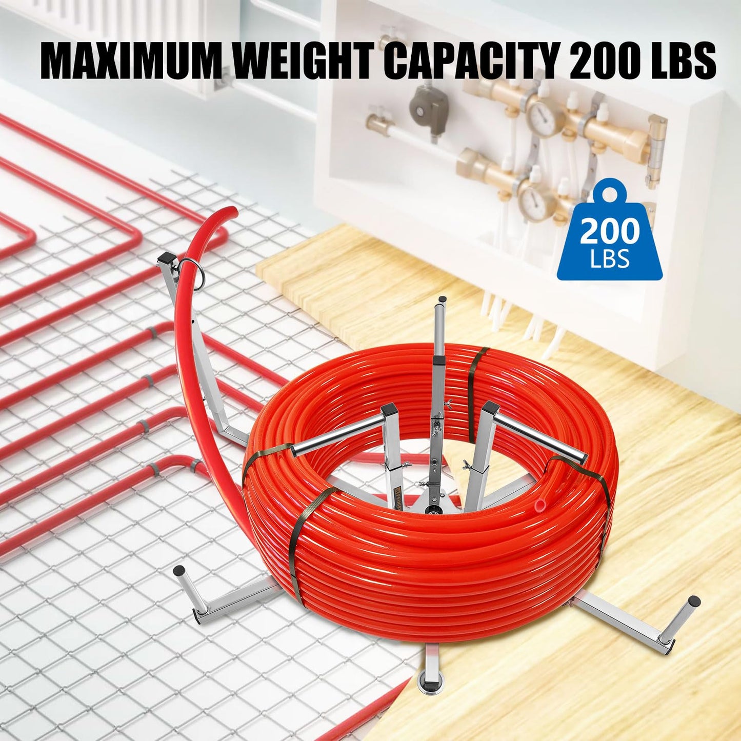 FEIMIRE Heavy-Duty PEX Tubing Decoiler, Versatile 304 Stainless Steel Stand for Uncoiling Radiant Heat Pipes, Water Lines, and Cables, Smooth Dispensing Action for Tangle-Free Work