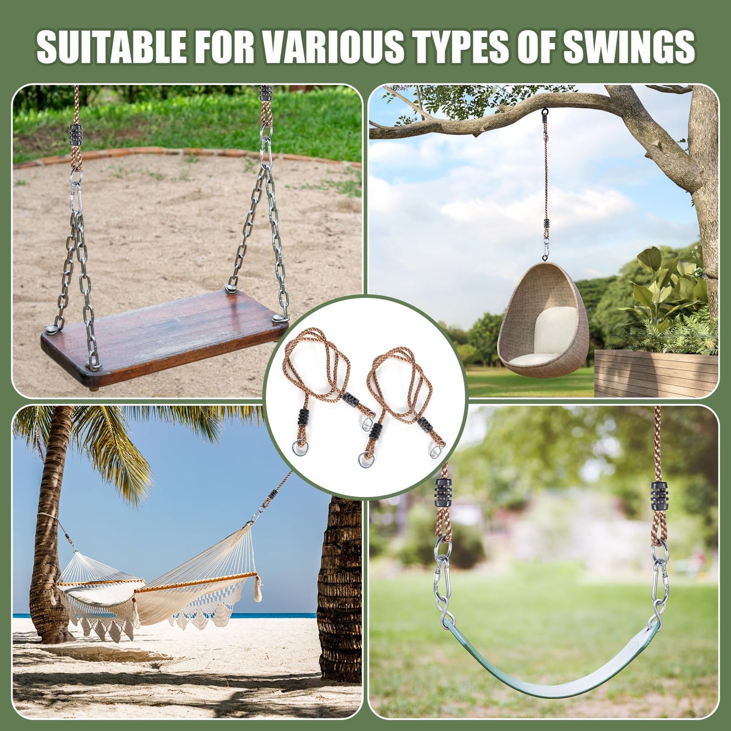 Tree Swing Straps Heavy Duty, Adjustable Tree Rope Swing (2 Pack) - PE Rope Extensions for Outdoor Swings, Hammocks, and Playground Sets - 5.9ft Length (Carrying 410 pounds)