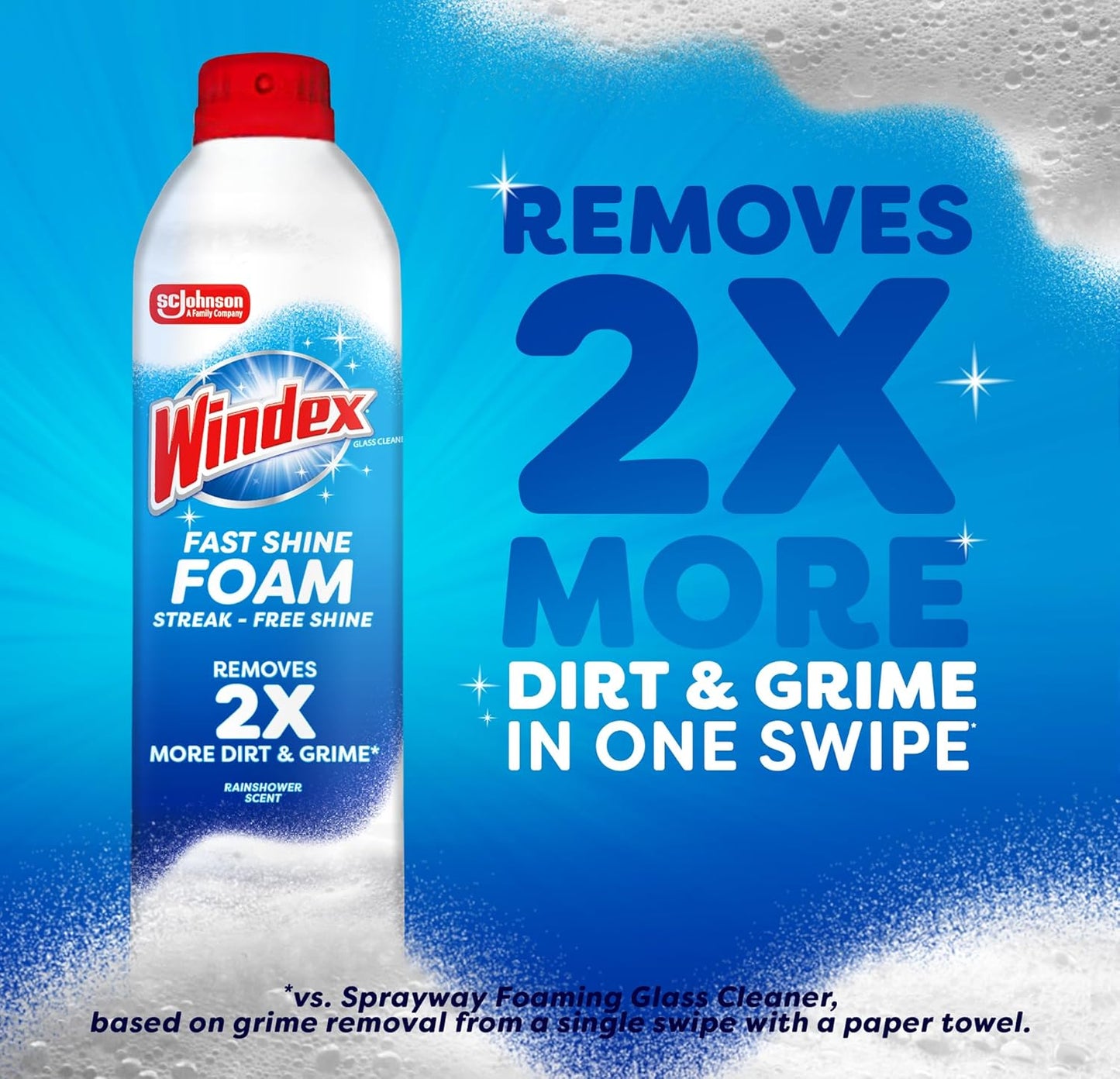 Windex Fast Shine Foam Glass Cleaner - Streak-Free Aerosol Spray for Windows & Mirrors | 19 oz (Pack of 2)
