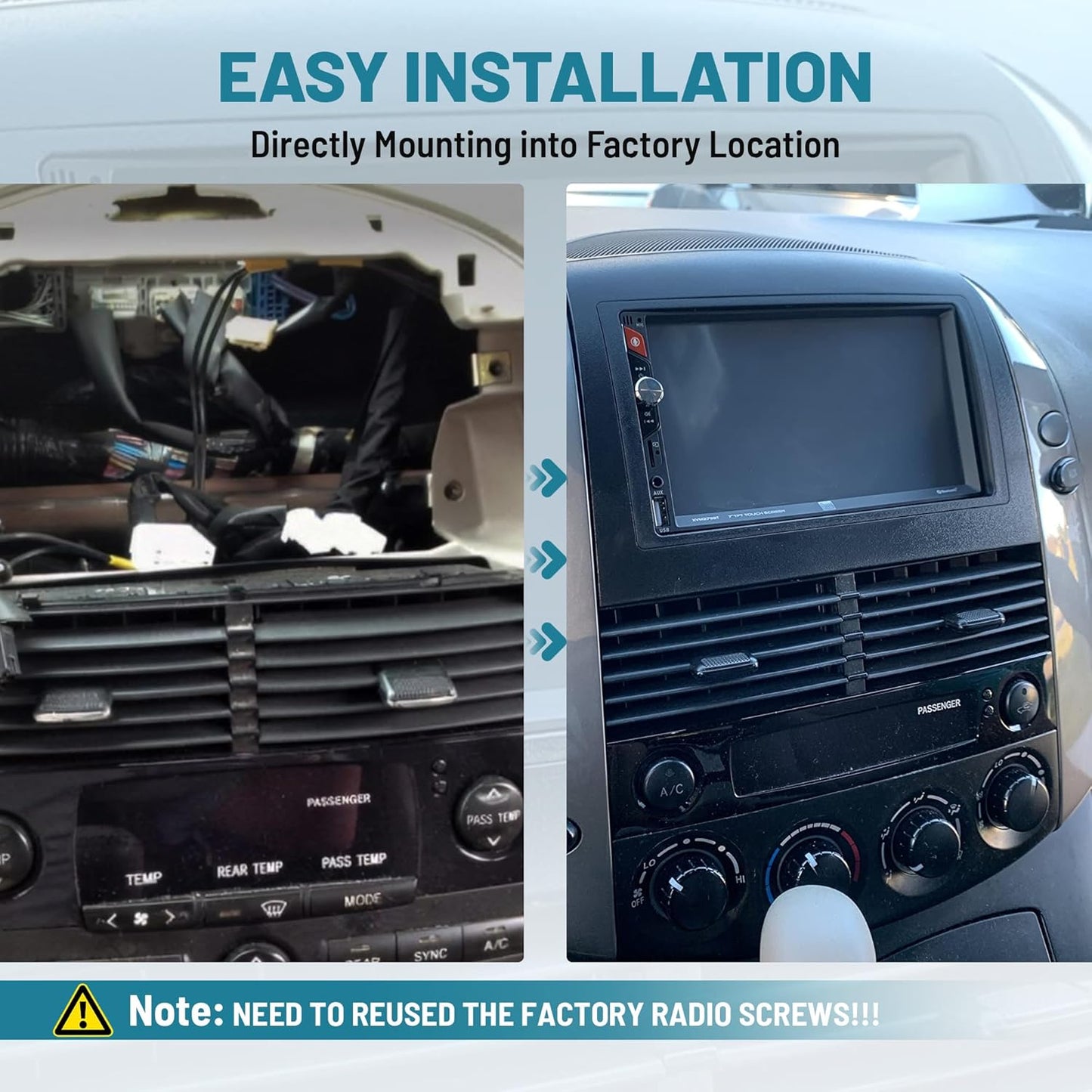 2004-2010 NuIth Double DIN Radio Dash Kit W/Radio Wire Harness for Toyota Sienna Non JBL System, Double DIN Car Stereo