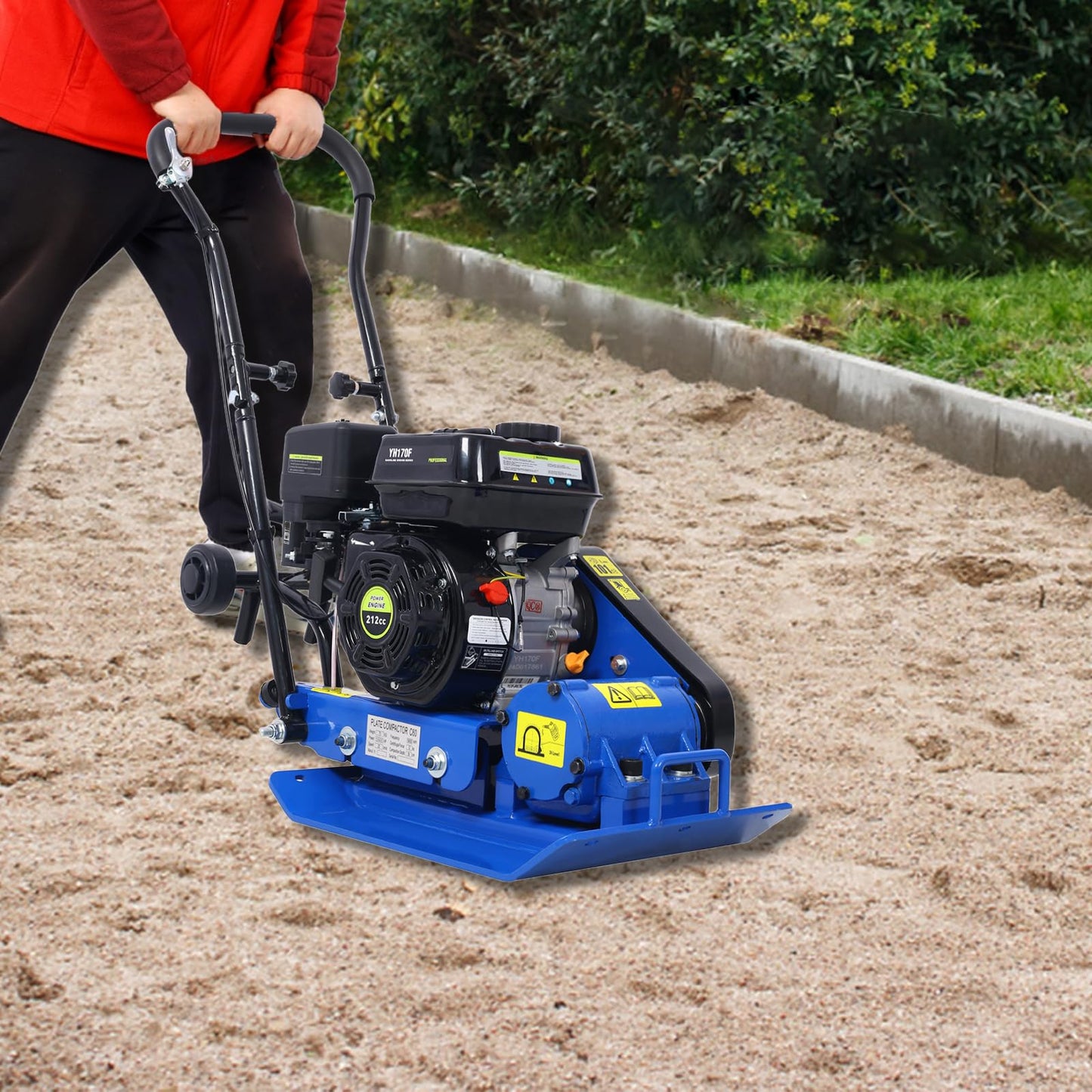 LANTRO JS Plate Compactor, Compactor Machine, 7.0HP 212cc 12000N Force Construction Concrete Tamper Machine Power Paver 20''x 14'' Plate