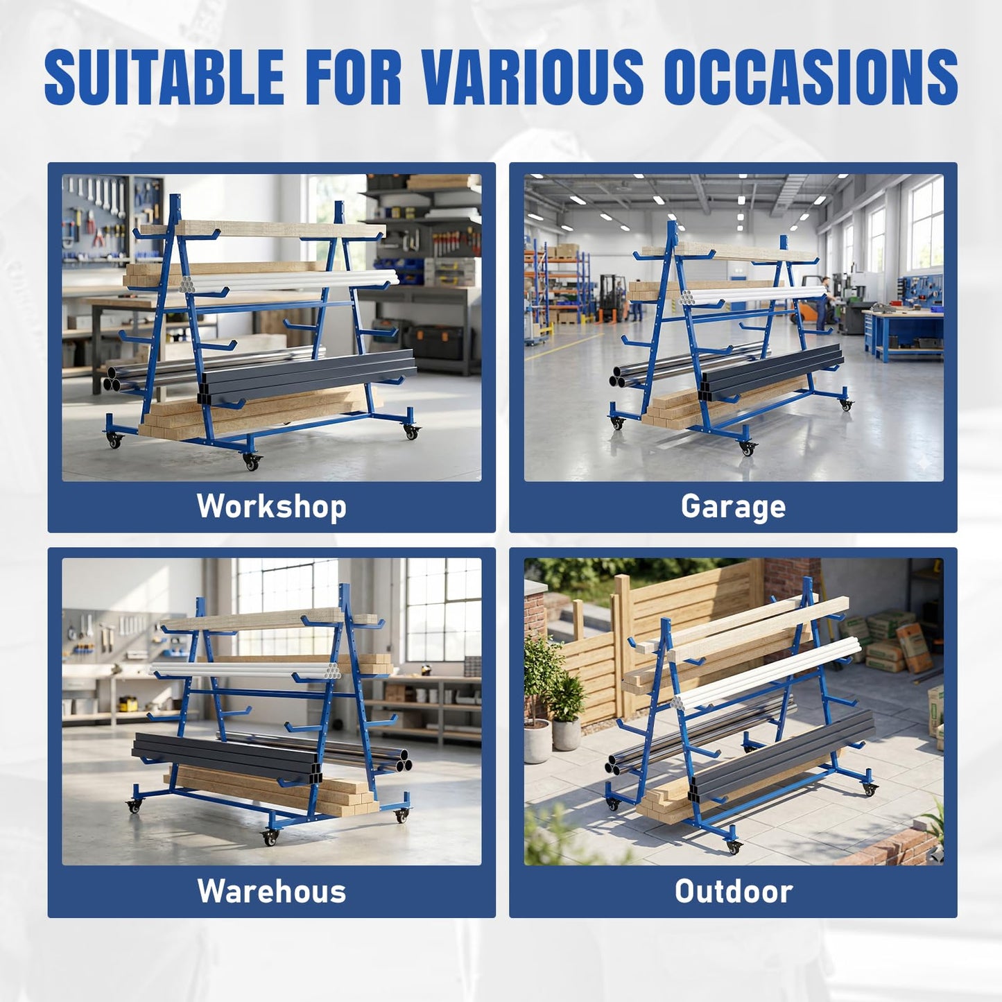 tonchean Lumber Storage Rack with Wheels 5 Tier Cantilever Racking for Storage Heavy Duty Conduit Rack Horizontal Storage Rack Pipe Rack Holds up to 1000lbs, 55.9" D x 46.2" W x 54.3" H