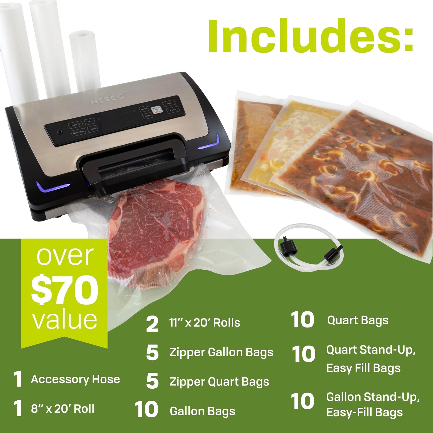 NESCO VS‑22LB Premium Vacuum Sealer for Home Food Storage, Electric Sealing System with LiquidLock™ Technology