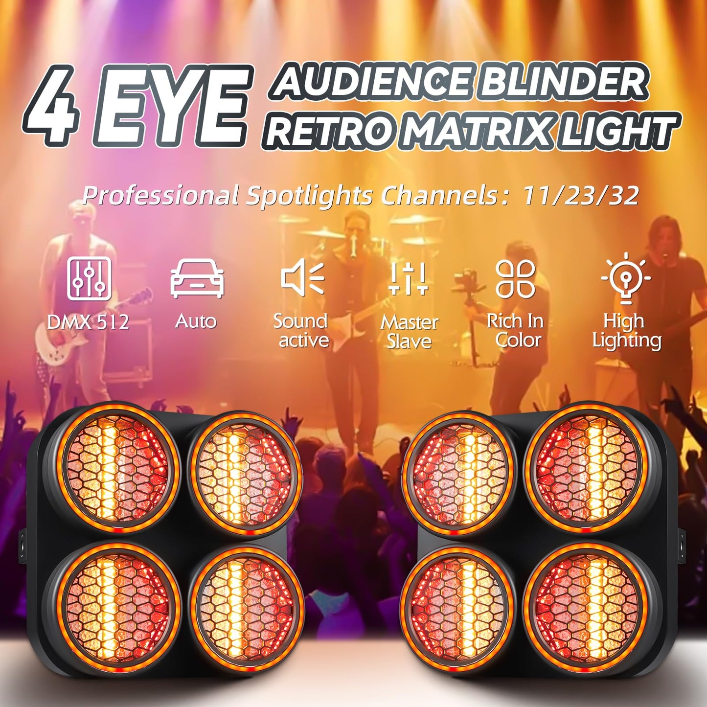 XFALIGHTS COB Stage Lights, RGBWA LED Blinder Spotlight, Par Can Stage Light Retro Matrix Light with Golden Halo Effect, DMX512 Sound-Active Uplighing for Party DJ Party Club Wedding Events