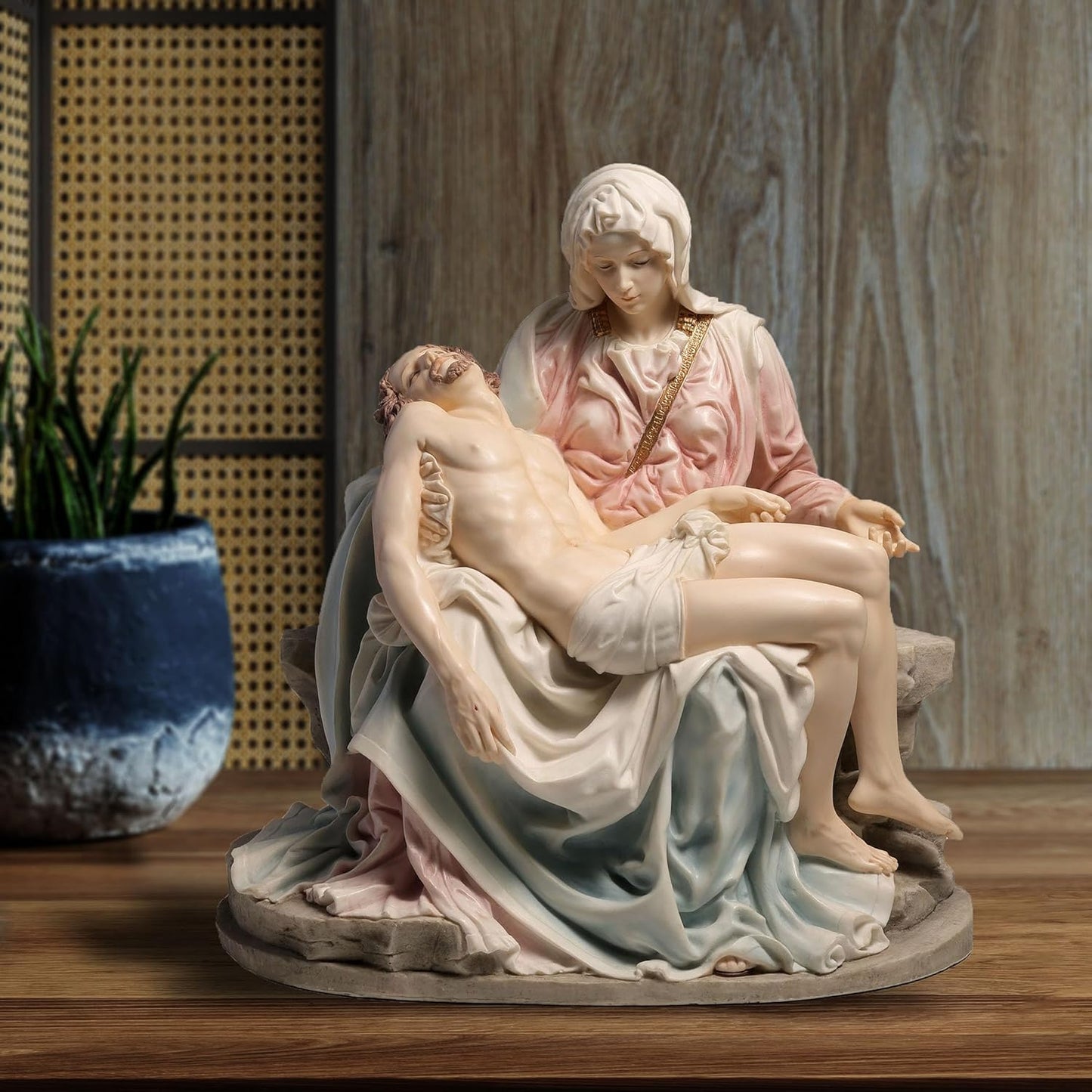 Regine Switzerland Pieta & Michelangelo Decorative Figurine - Elegant Pink & Blue Design, 10.63 Inch