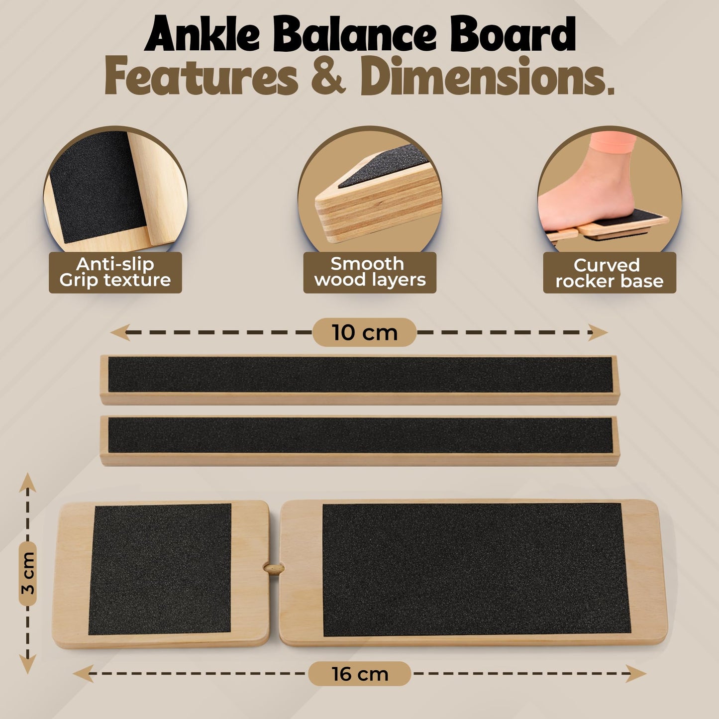 Ankle Strengthener & Axis Board, Bamboo Ankle Balance Board for Physical Therapy, Blackboard Foot Trainer & Foot Strengthener, Giboard for Balance Training, Axisboard for Leg Stability