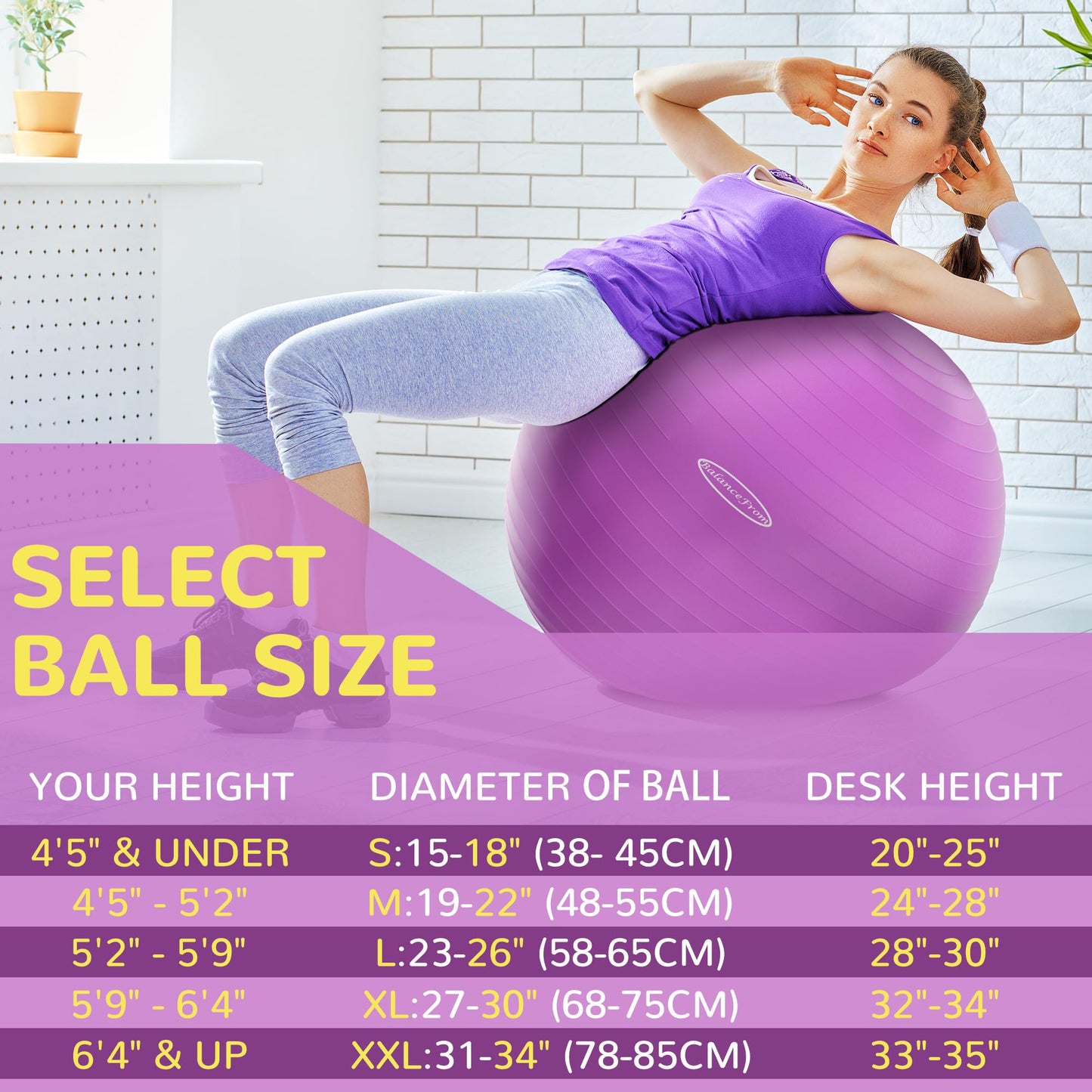 Fitvids Anti-Burst and Slip Resistant Exercise Yoga Ball with Quick Pump 48-55cm,M, Purple