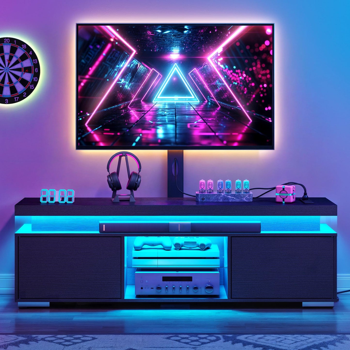 YITAHOME Black TV Stand for Living Room with Height Adjustable Mount, Modern TV Stand for 70/65 Inch TV, LED Entertainment Center with Storage, Media Console Cabinet, Black