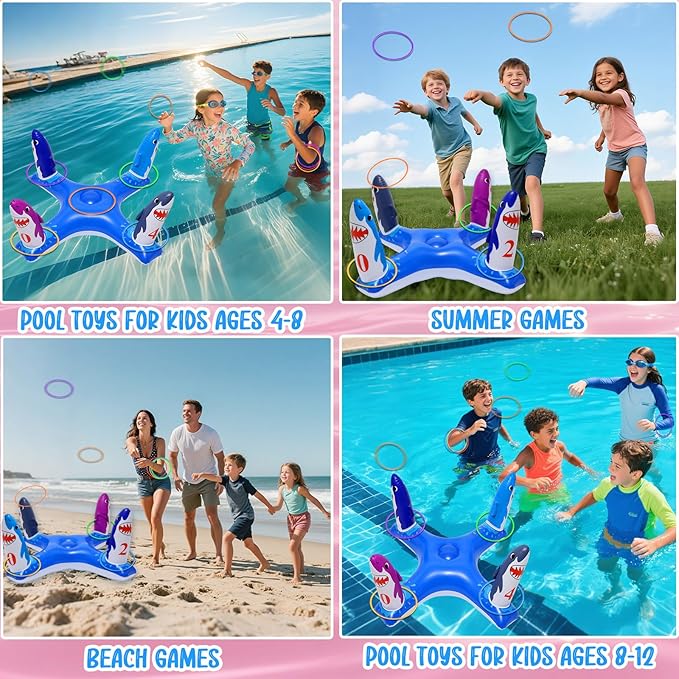 Voiiake Pool Floats Toys Games Set, Inflatable Cross Ring Toss Game Toy with 6pcs Rings for Kids Adults Family, Swimming Pool Water Game