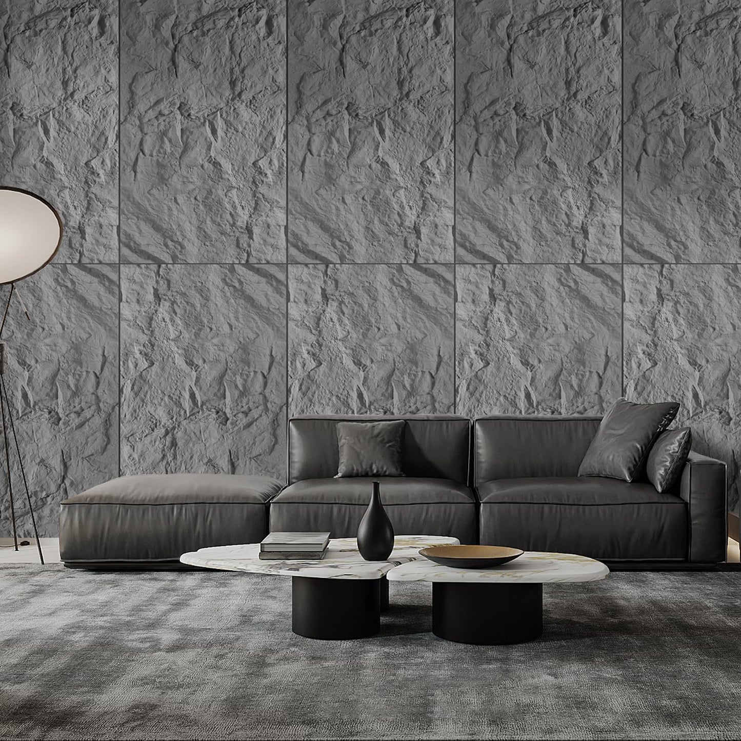 VESLARA 4 PCS Faux Stone Wall Panel 43.3’’ x 23.6’’ PU Wainscoting Panel with Mountain Rock Design 3D Wall Panel for Interior Wall Decor Bedroom Living Room Office Cement