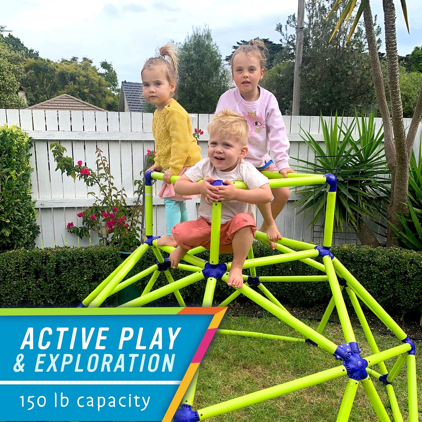 Eezy Peezy Climber with Top - Active Indoor Outdoor Play Set Climbing Dome Equipment Toys - Fun for Kids Ages 3 to 6 Years Old, Green and Blue