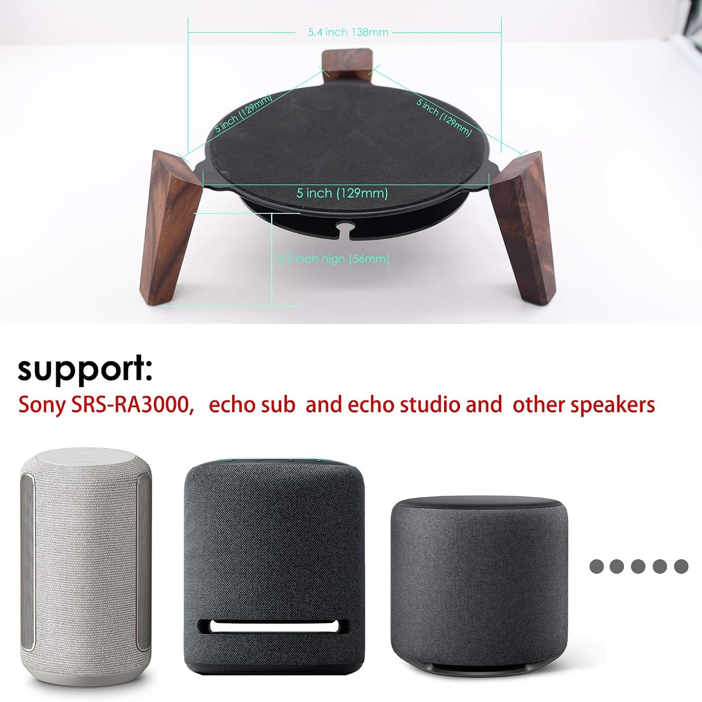 Alloery 2nd/1st Wooden Stand for Echo Studio and Homepod Gen Smart Speaker, Stable Desktop Mount for Better Sound