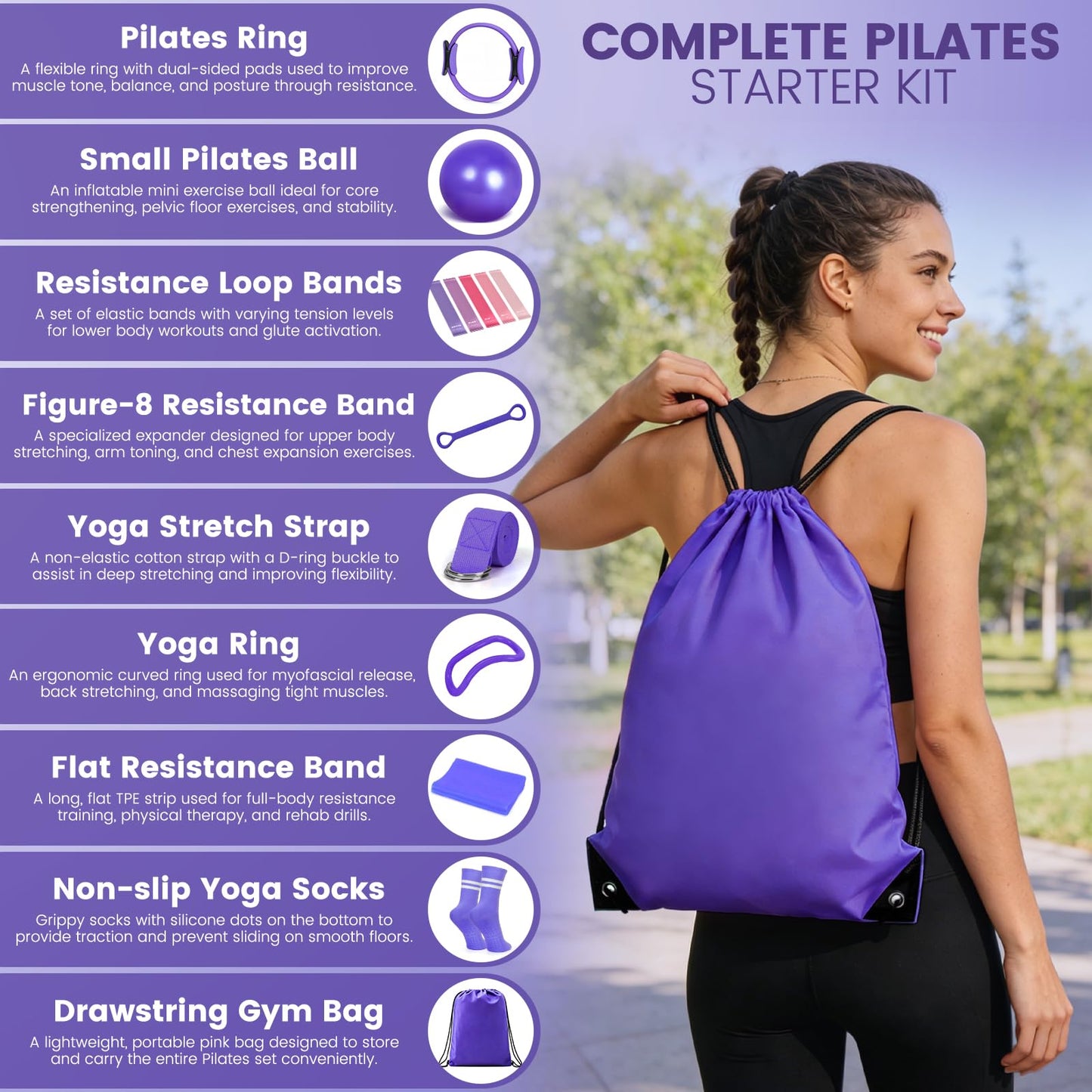 Pilates Kit for Women 13PCS, Pilates Ring and Ball Set with Magic Circle, Resistance Bands Set, Figure 8 Band, Yoga Ring & Grip Socks, Home Workout Equipment Essentials Starter Kit for Beginners