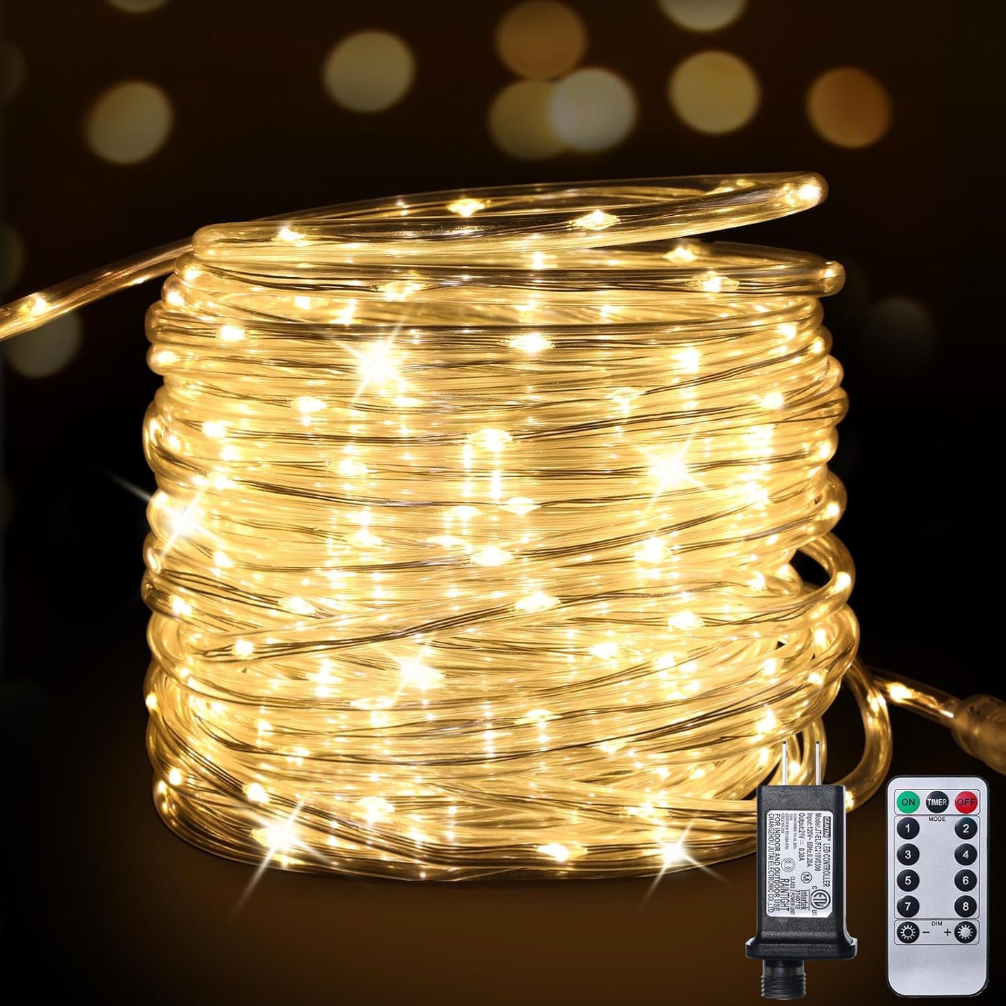 Skiennix Connectable Rope Lights - 66FT 200 LED Waterproof Tube Light | 8 Modes Remote for Indoor/Outdoor Use