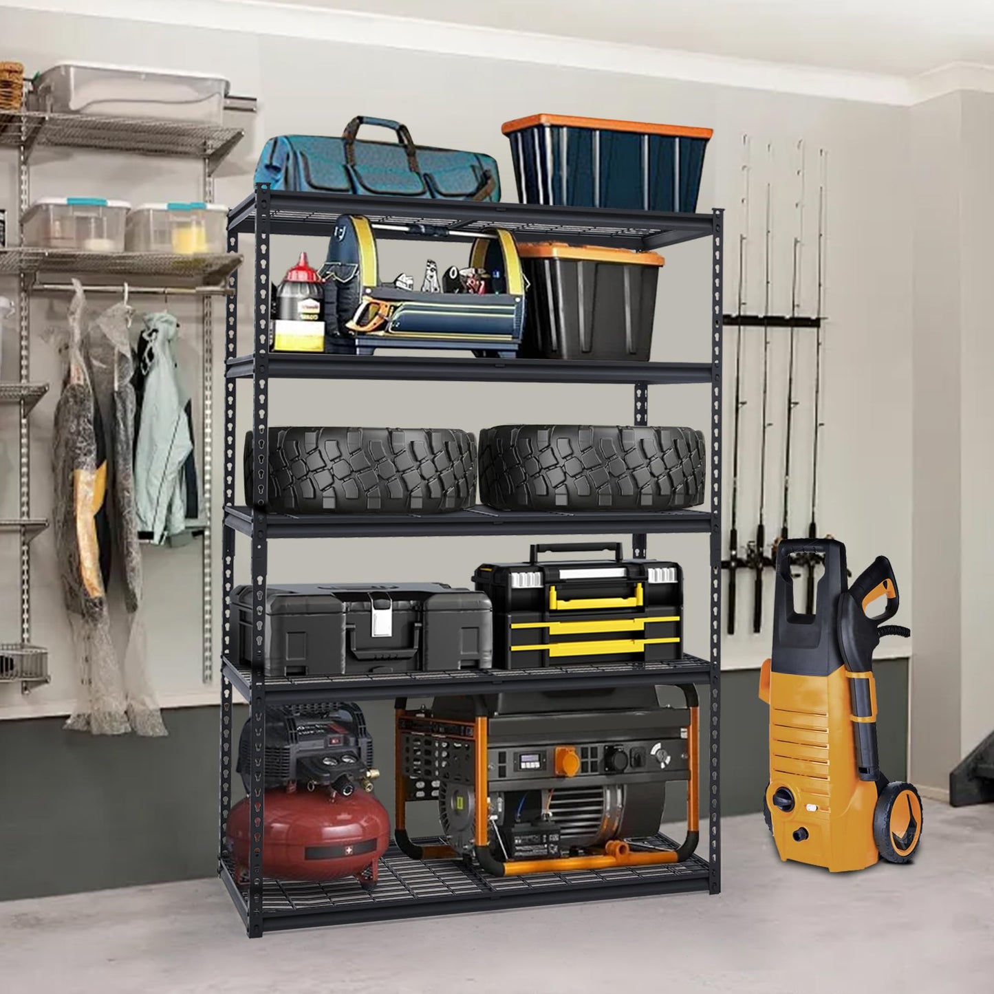 GarveeTech Heavy Duty Garage Shelving Unit, 48 in L x 24 in W x 72 in H Adjustable Storage Shelves, 2500 LBS Load Capacity, Durable Metal Shelves for Garage Organization, Basement, Workshop
