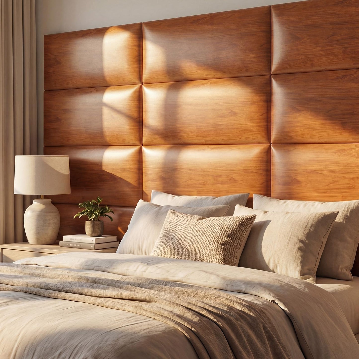 Xuhal 9 Pack 23.6 x 9in Full-Size Bed Wall Padding for Peel and Stick Headboard Rustic Wood Pattern Self-Adhesive Panels Stick on 3D Soundproof Wall Mount Bed Headboard for Bedroom Playroom