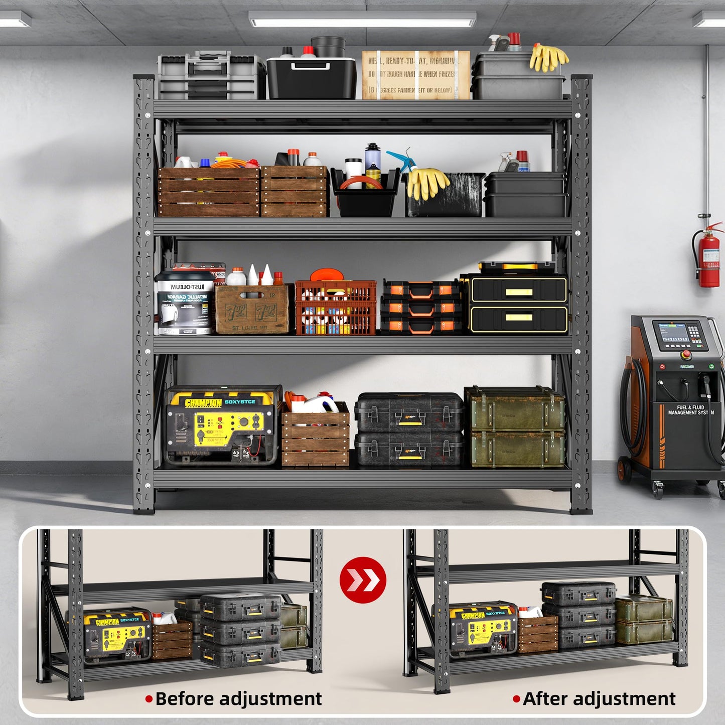 Lionhon Heavy Duty Garage Shelving, 59" W x 23" D x 67" H, 5000 LBS Capacity, 4-Tier Adjustable Metal Storage Shelves, Reinforced Steel Storage Rack for Garage, Warehouse, Basement