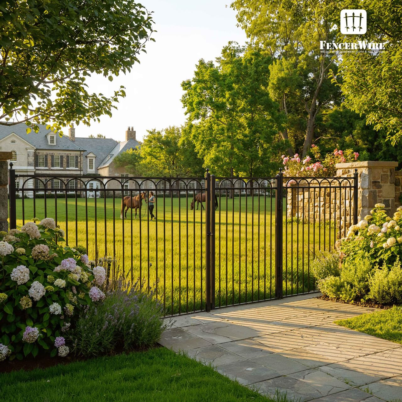 Fencer Wire 104FT Heavy Duty Arc Fence Barrier Kit, Anti-Rust Metal Steel Fence with 4FT Height X 8FT Width Panels, Gate, Posts, Connectors, Outdoor Fencing for Yard, Pool, Patio