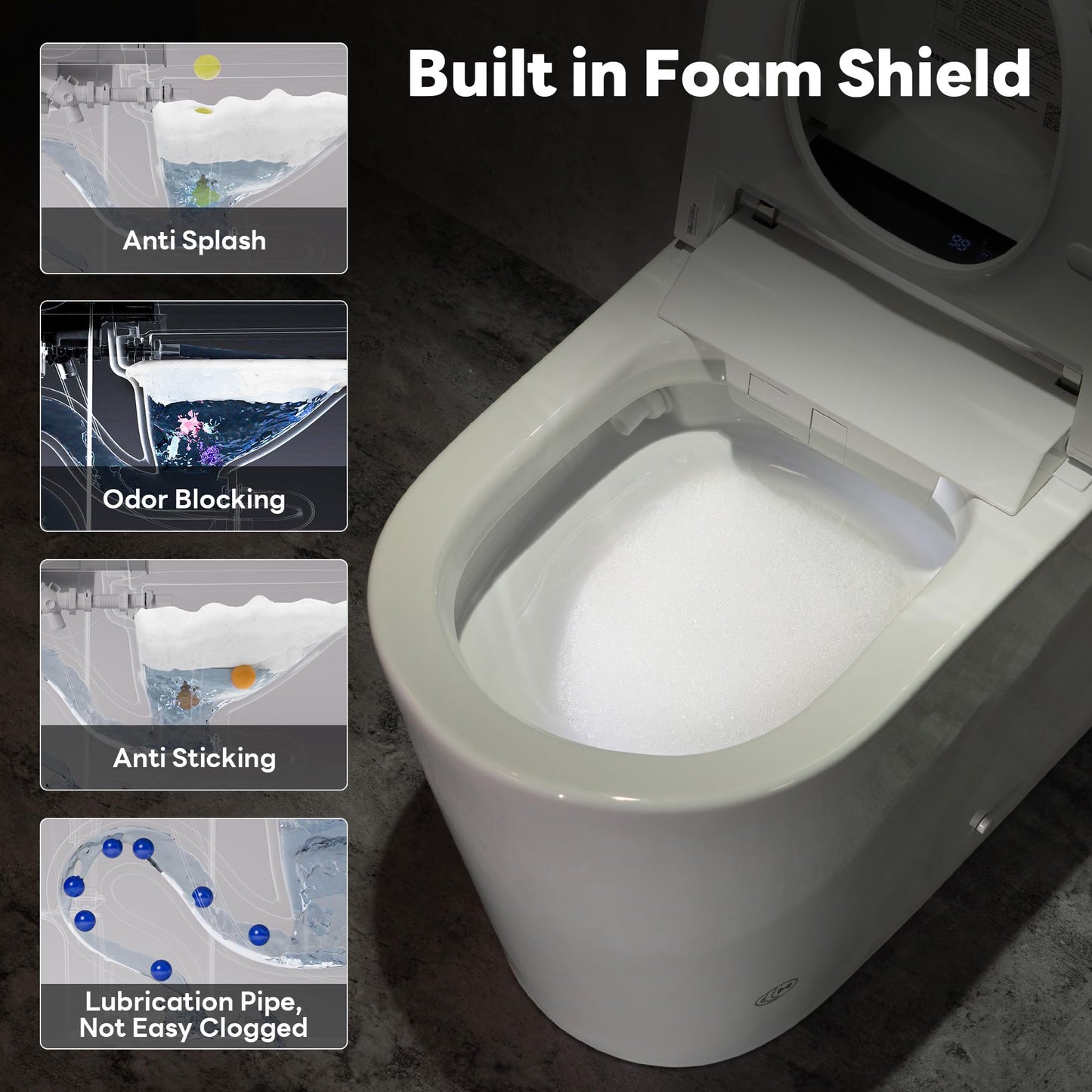 Casta Diva Smart Toilet with Bidet Built in, Auto Open Close, Foot Sensor, 1000 MaP Auto Flushing, ADA Comfort Height, Artistic Lighting, Smart Heated Seat, Foam Dispenser, Tank Built in (CD-U010Max)