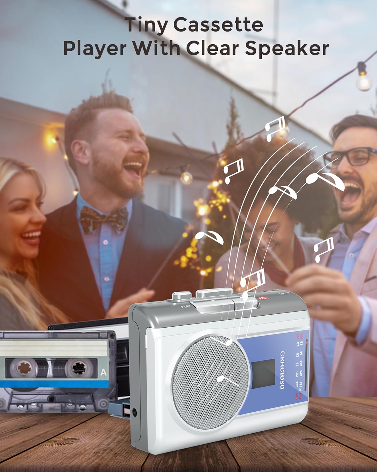 Cassette Cassette Microphone,Cassette Gracioso Protable Recorder Player: AM FM Compact Tape Player with Big Speaker