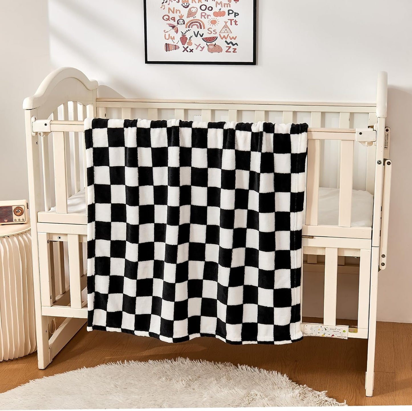 Yurhap Checkered Baby Blanket - Ultra Soft Fleece Receiving Blanket for Infants | 30"x40", Black