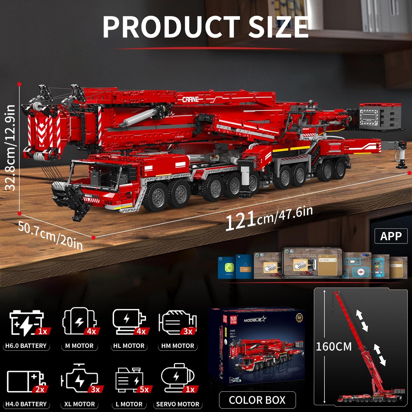 Mould King 17008 Technology Crane Building Set, Large Heavy Duty Crane Truck Building Kits with 20 Motors, APP Programmable Construction Vehicle Model Kit for Adult(8506+ PCS)