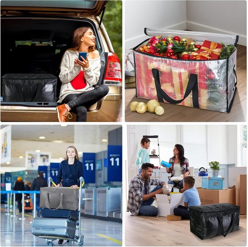 BALEINE Oversized Moving Bags - Heavy-Duty Storage Totes with Reinforced Handles | Clear, 16-Pack