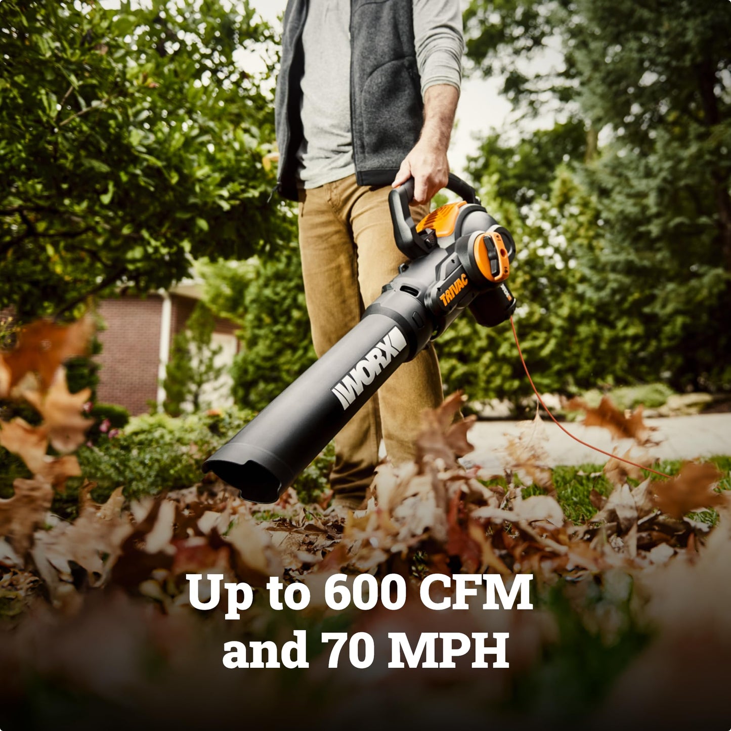 WORX Trivac 3 in 1 Electric Leaf Blower for Lawn Care, Leaf Vacuum with 600 CFM, Leaf Mulcher with Metal Impeller, WG512