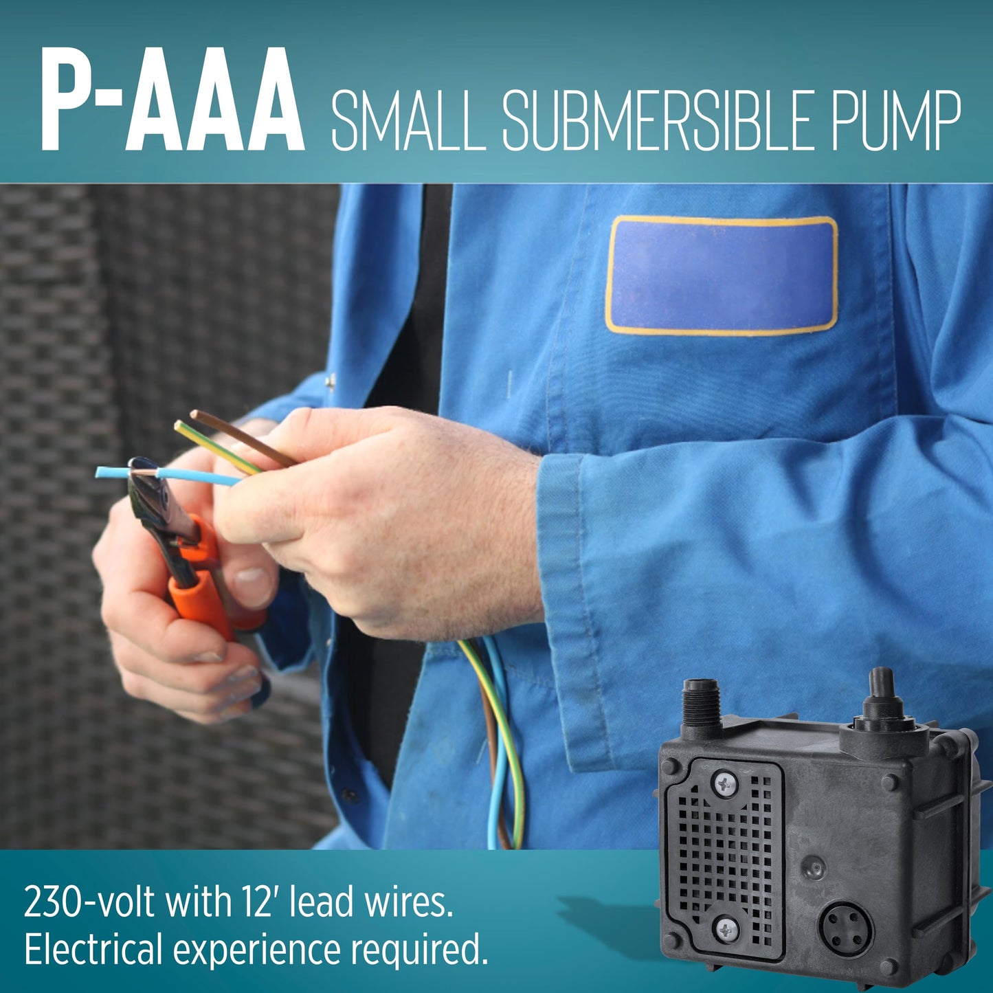 Little Giant P-AAA 1/160 HP, 230-Volt, 120 GPH Manual Small Submersible Oil-Filled Fountain/Recirculating Pump with 12-Ft. Lead Wires - No Plug, Black, 523112