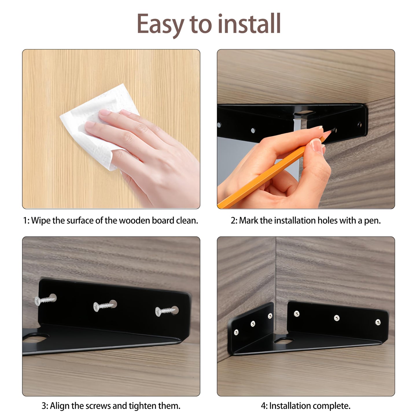 4 Pcs Heavy Duty Gusset Joints, Trapezi Corner Code, Bracket Corner Brace Bracket Fasteners, Furniture Shelf Support Joint Fasteners for Table, Chair Cabinet Bed Stabilization (Black)
