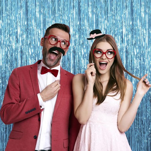 Foil Curtain Backdrop by Party Essentials - 10 Pack Blue Metallic Tinsel Fringe for Events & Celebrations