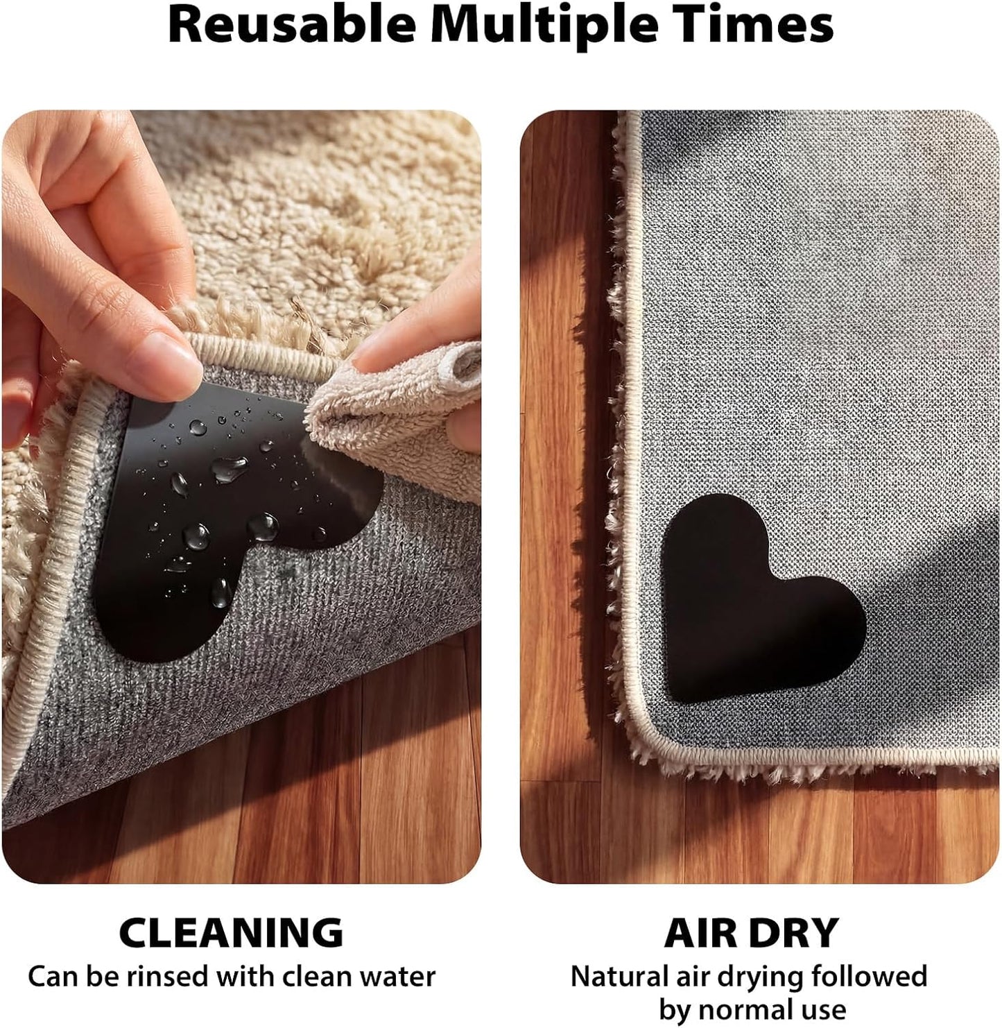 PHIXBEAR Rug Tape - 16 Pcs Reusable & Washable Anti-Slip Pads for Hardwood & Tile Floors | Residue-Free, Keeps Rugs Flat