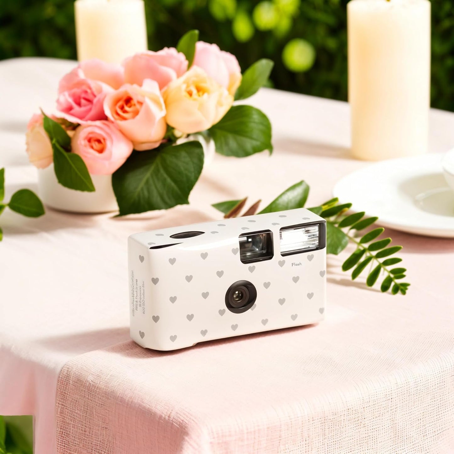 WEDDINGSTAR 35mm Disposable Camera with Flash - Single Use Film Camera for Wedding or Party Favors - Silver Hearts