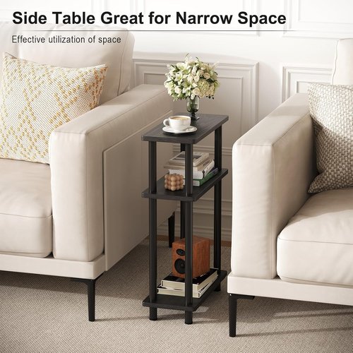 Apicizon Small Narrow Side Table - 3-Tier Slim End Table with Storage Shelf | Black