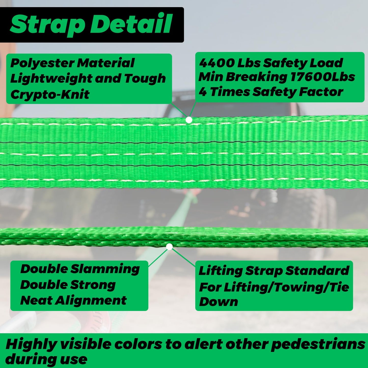 HENBOW Lift Sling Straps|2" × 6.5' Web Sling Strap with D Ring Shackles|4400Lbs Safety Work Load and 17600Lbs Breaking Load| Recovery Strap for Hoist Car Tree Saver Winch Recovery(2 Pack)