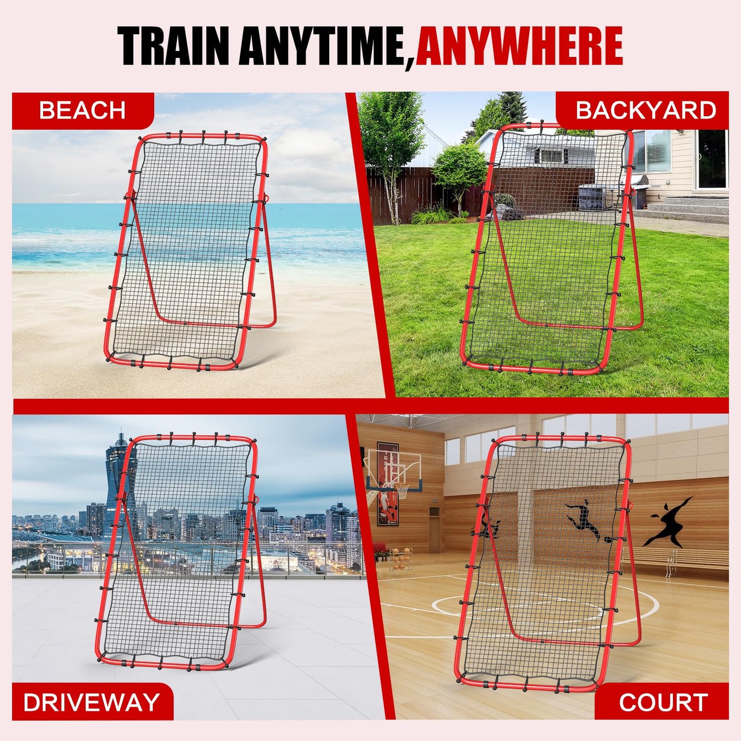 Volleyball Rebounder Net 7x4 Ft, 5-Angle Adjustable Rebounder Net for Practicing Digging, Setting, Spiking, Bounce Back Training Equipment with 2 Target Stripes & Portable Travel Bag for Storage
