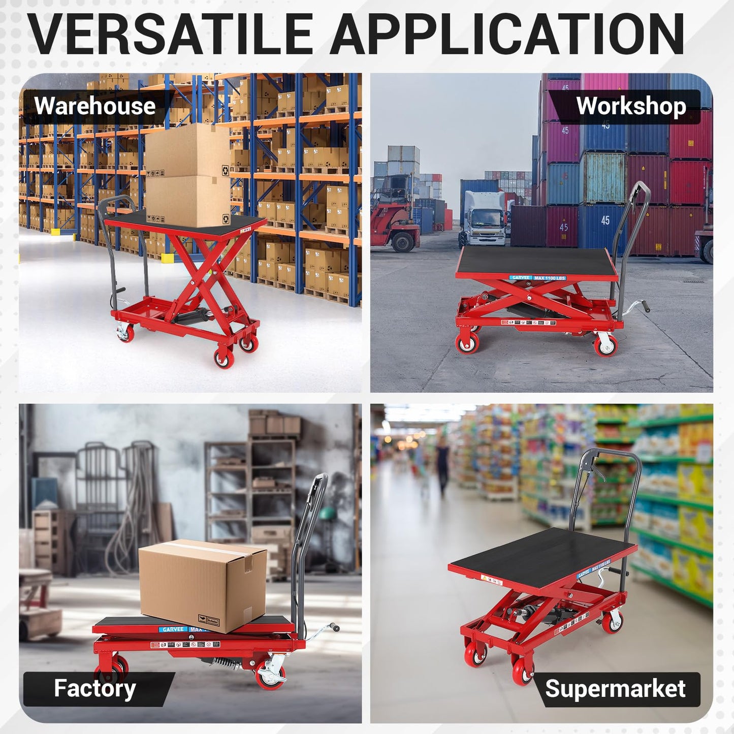 Garvee Hydraulic Lift Table Cart, 1100 LBS Capacity 32" Lifting Height Single Scissor Lift Table with 4 Wheels & Non-Slip Pad, for Material Handling and Transportation, Red