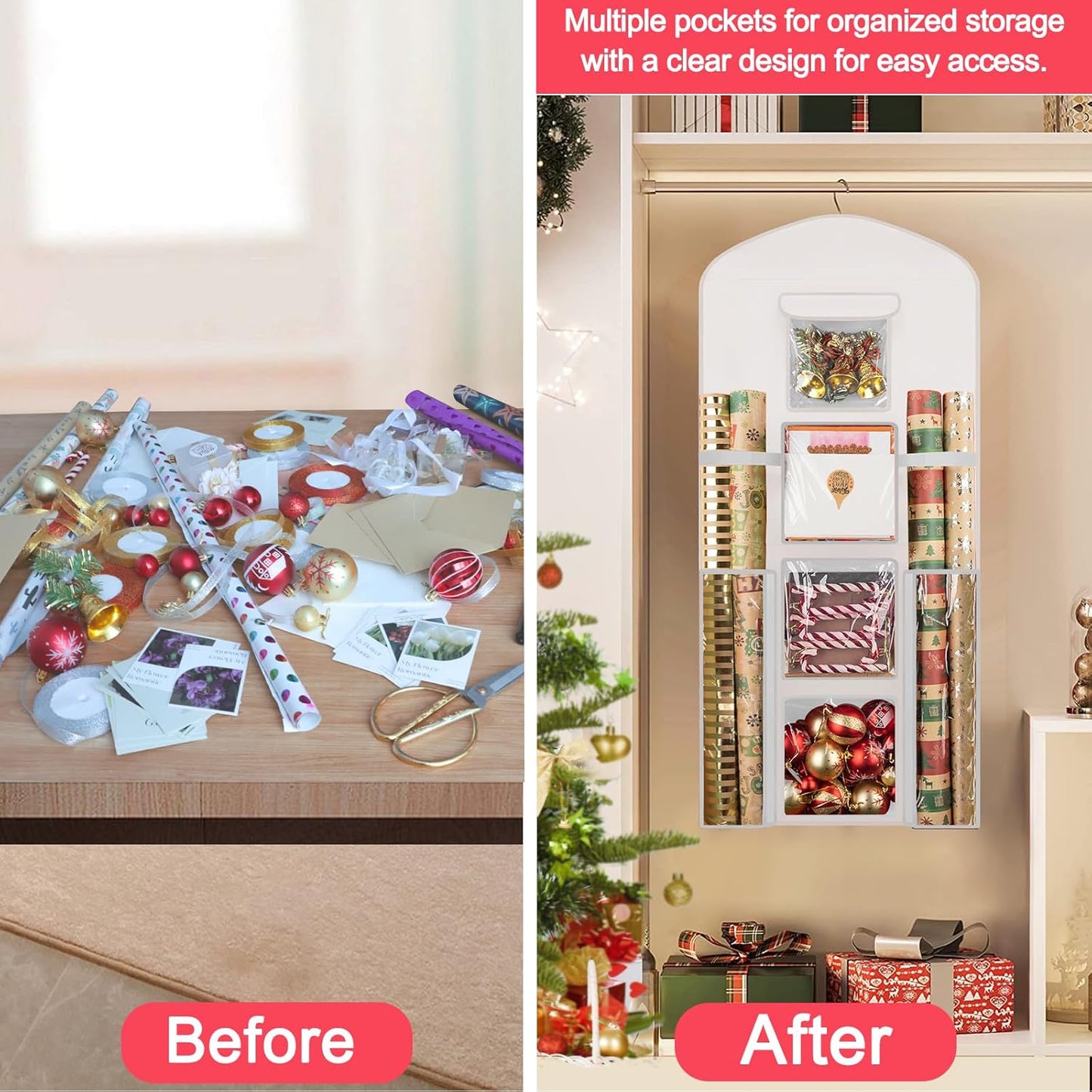 Woodoulogy Gift Wrapping Paper Storage Bag - 40" X 17" Double-Sided Christmas Organizer | Oxford Craft Roll Holder