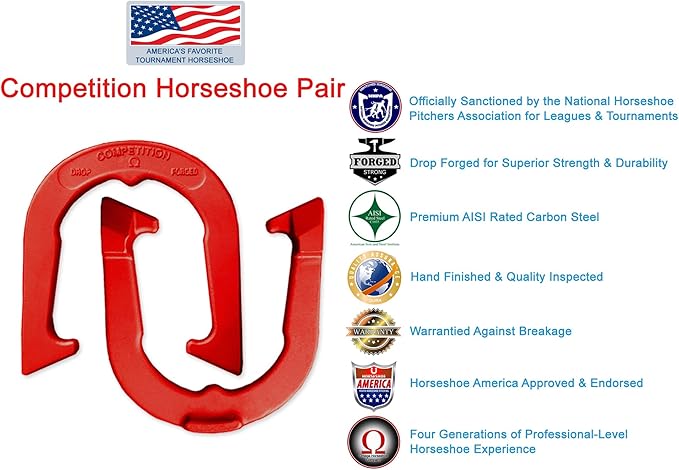 Competition Tournament Pitching Horseshoes - NHPA Sanctioned for Tournament & League Play - Drop Forged Construction - One Pair (2 Shoes)