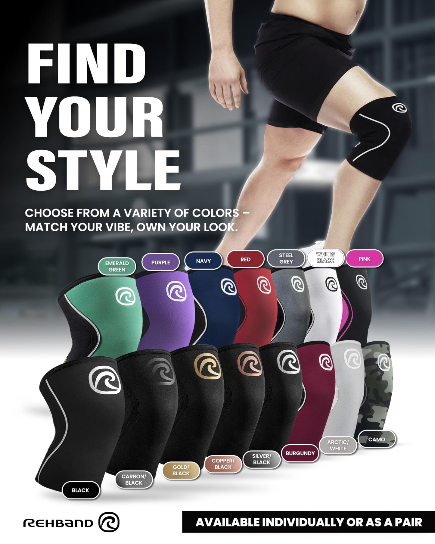 Rehband 5mm Knee Sleeves for Functional Training, Cross-Training & Powerlifting, Weightlifting Knee Support made of Neoprene, Unisex, Colour:Carbon/Black - 1 Pair, Size:Large