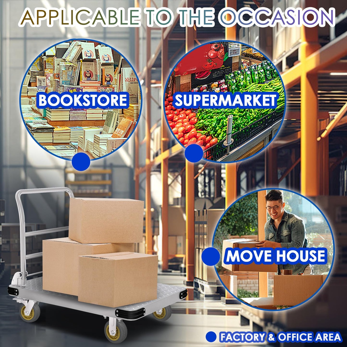 Platform Truck Heavy Duty Push Cart Dolly with 6'' Wheels 2000 LBS Capacity Steel Large Flatbed Cart Foldable Platform Dolly for Groceries, Garage, Warehouse, Equipment (36" X 24")