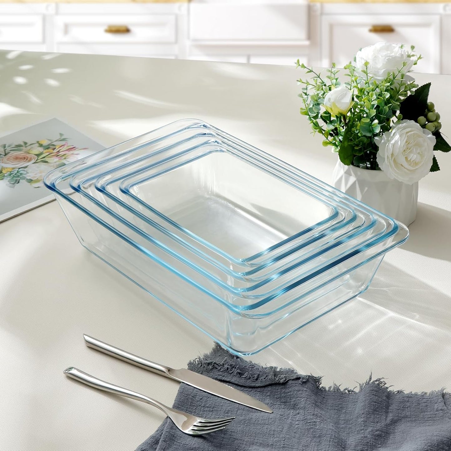 NUTRIUPS 3.7QT Rectangular Deep Glass Baking Dish - Durable Oven Bakeware for Casseroles