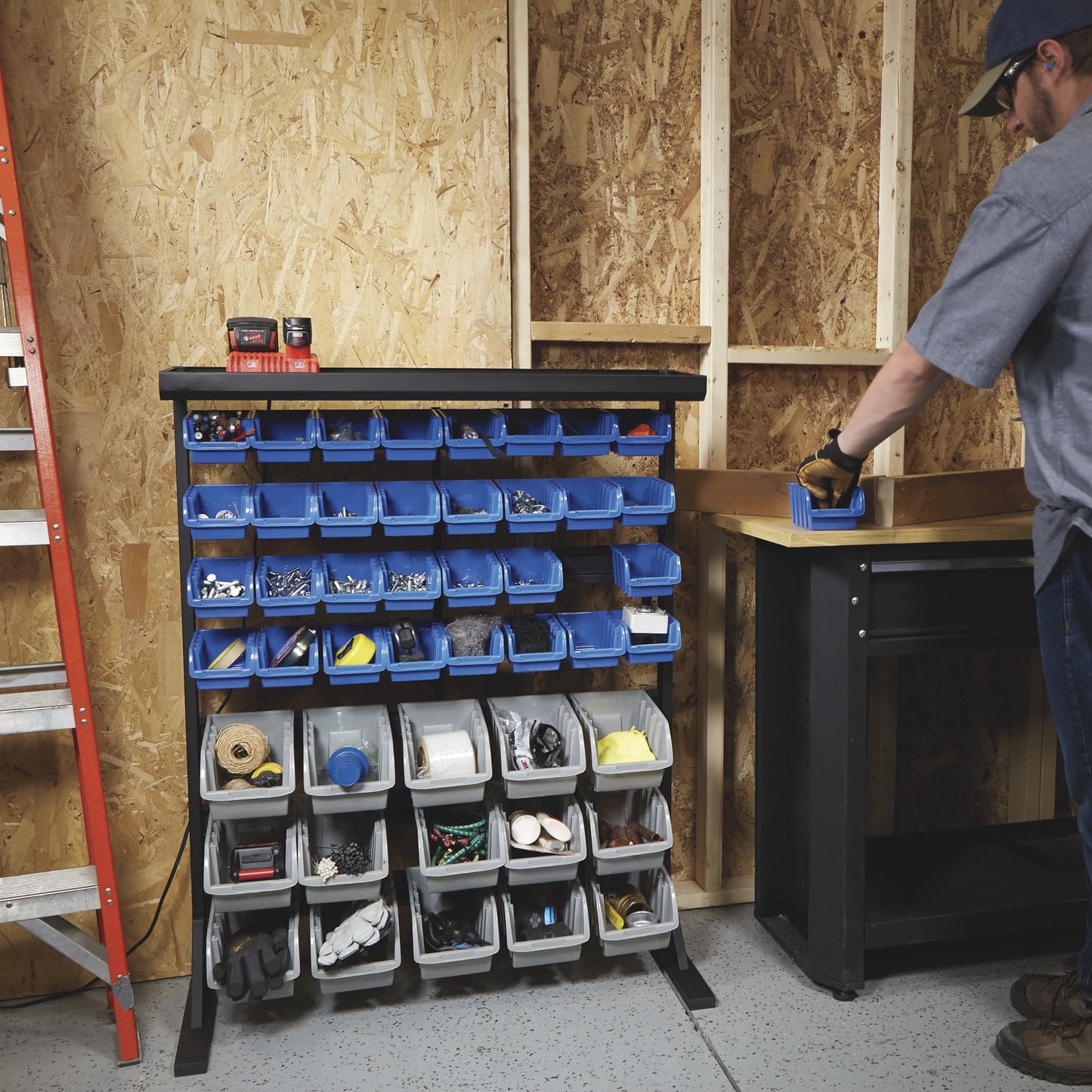 Strongway Single Side Bulk Storage Rack Unit with 47 Assorted Bins - 36 1/2in.W x 14in.D x 46in.H