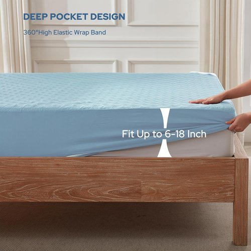 BEDLORE Waterproof Mattress Protector - Cal King Size with Deep Pocket 6"-18" Depth | Soft Dirt-Proof Cover in Sky Blue
