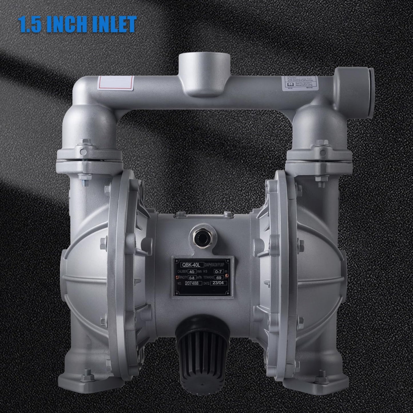 Double Diaphragm Pump Air Operated 1-1/2 inch Inlet/Outlet Pneumatic Waste Oil Transfer Pump for Chemical QBK-40 50 GPM Dual Diaphram Polypropylene Nitrile Rubber by Stainless Steel Iron 100 PSI