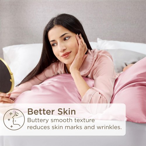 Bedsure Satin Pillowcase Set of 4 - Pink Silky Pillow Covers for Hair & Skin | 20x26 Inches with Envelope Closure