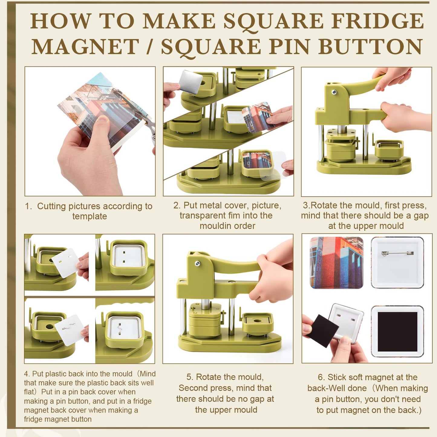 Wavwavw 150 Sets 50mm/1.97 Inch Square Button Maker Supplies, 75 Pcs Blank Fridge Magnet Badge Parts and 75 Pcs Pin-Back Badge Parts Press for Square Button Maker Machine, DIY Gift Crafts